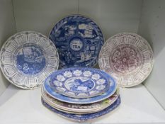 A Shelf of Decorative Plates issued by Ringtons Tea produced by Wade, Burleigh, Masons etc (9) (