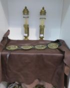 A lot to include two Brass Wall Railway Lanterns together with a piece of Cow Leather Hide & a