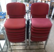 14 Red Stacking Chairs. Please note there is a £5 Plus VAT Lift Out Fee on this lot