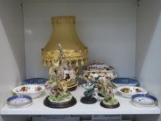 A Shelf containing assorted Ceramics & Ornaments to include Masons 'Brown Velvet' Lamp (with gold