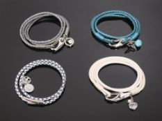 * Four New Unique Leather Bracelets - Pearl with Stainless Steel/CZ Clasp-Heart, a Truly Teal