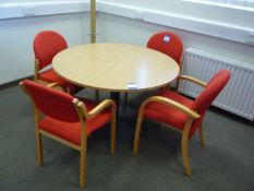 * Oak Effect Circular Meeting Room Table, 1200mm diameter with 4 x Upholstered Meeting Room Chairs