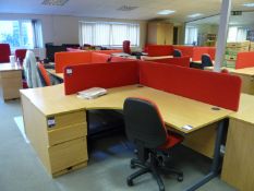 * Oak Effect 8-Person Desk Cluster comprising 8 x Oak Effect Cantilever Radius Desks 1600mm x