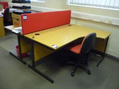 * Oak Effect 2-Person Desk Cluster comprising 2 x Cantilever Radius Desks, 1000mm x 1200mm, 1 x