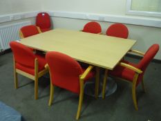 * Oak Effect Meeting Table, 1750mm x 1200mm with 6 x Upholstered Meeting Chairs