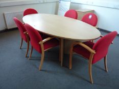 * Oak Effect Oval Meeting Table, 240mm x 1225mm with 8 x Upholstered Meeting Room Chairs