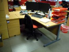 * Oak Effect Cantilever Radius Desk 1600mm x 1200mm, Desk-High 3-Drawer Pedestal and Mobile