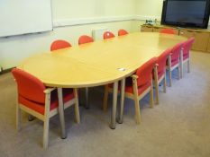 * 6 Section Oak Effect Boardroom Table, 4500mm x 1500mm with 14 Upholstered Meeting Chairs