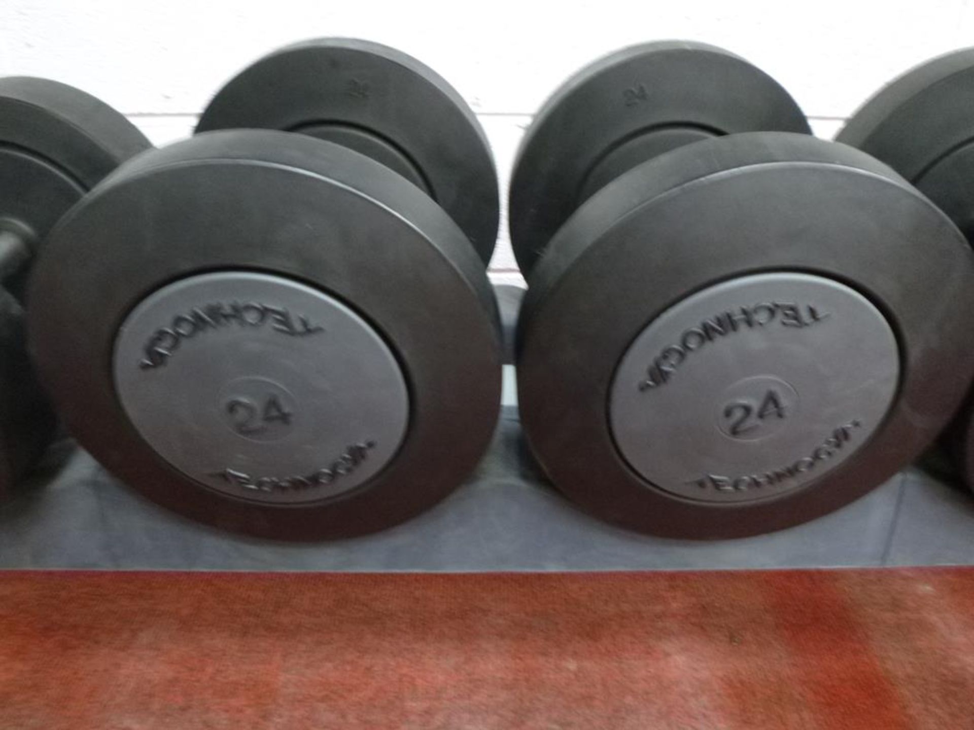 * A TechnoGym Weight Stand complete with Dumbbells, 2 X 32Kg, 2 X 30Kg, 2 X 28Kg, 2 X 26Kg, 2 X - Image 3 of 7