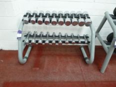 * A TechnoGym Weight Stand with Chrome Dumbbells, 2 X 10Kg, 2 X 9Kg, 2 X 8Kg, 2 X 7Kg, 2 X 6Kg, 2