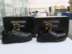 * Two pairs of New/Boxed Grafters Footwear. A pair of Black Leather 'Safety Brogue' M9776AK size