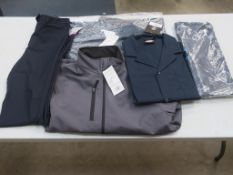 * A qty of Fortess Water Resistant Selkirk Jackets, Dickies Redhawk XL Navy Blue W/H Coat, Jumpers