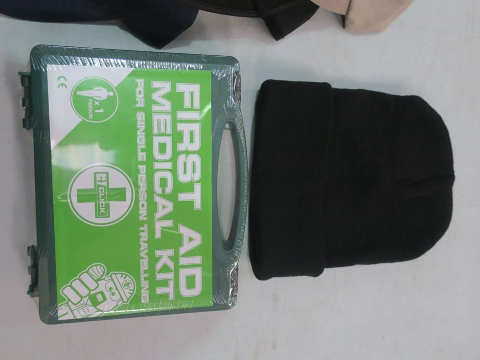 * A box containing assorted items including various Baseball Cups, First Aid Kits and Winter Hats - Image 2 of 4