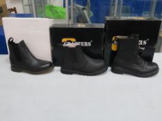 * Three pairs of new/boxed Grafters Footwear: a pair of Black Leather Dealer Boots 'Scammel' M573A