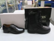 * Two pairs of new/boxed Grafters Footwear: a pair of Black HI-Shine Leather 4 blind eyelet Ladies