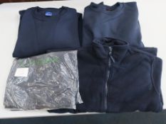 * A quantity of Navy Sweatshirts in sizes 3XL and 4XL, Navy Work Trousers in size 40R and a quantity