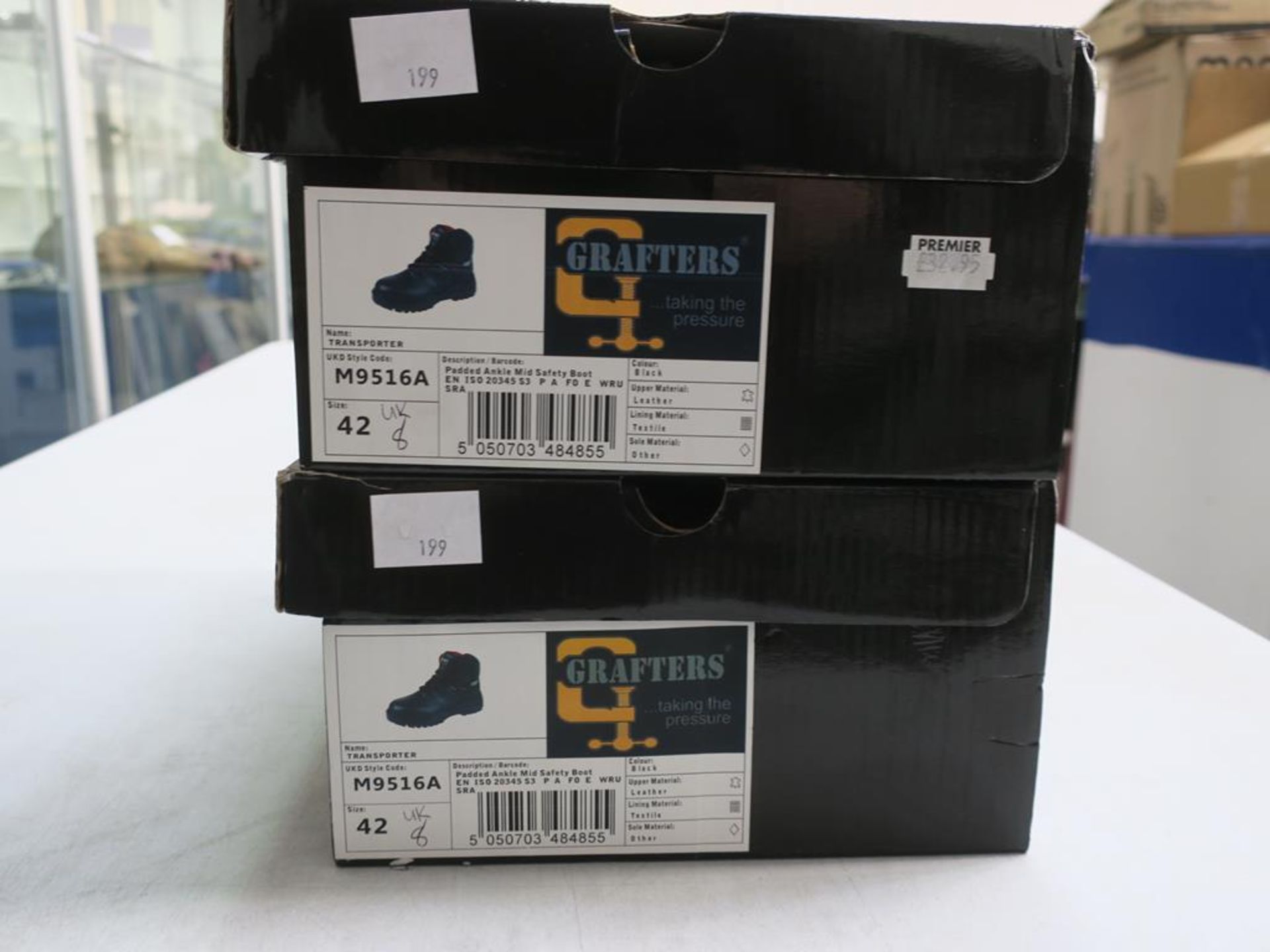 * Two pairs of New/Boxed Grafters Black Leather Padded Ankle Mid Safety Boots size 42 (UK 8) (2) - Image 3 of 3