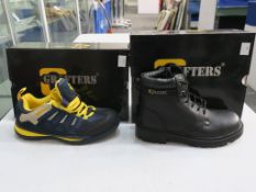 * Two pairs of new/boxed Grafters Footwear: a pair of Navy/Yellow Safety Trainer Shoe 'Blue Bird'