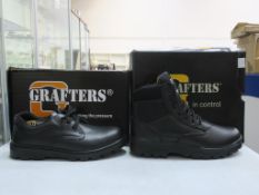 * Two pairs of New/Boxed Grafters Footwear. A pair of Black Leather Shoes M361AK size 11, and a pair