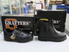 * Two pairs of new/boxed Grafters Footwear: a pair of Black Leather Shoes EN 150 20345 style code