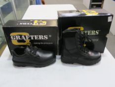 * Two pairs of new/boxed Grafters Footwear: Black Leather Safety Gibson Shoes size 3 and a pair of