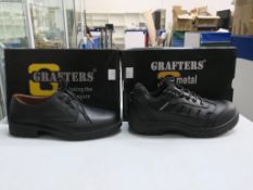 * Two pairs of New/Boxed Grafters Footwear. A pair of Black Leather Managers Plain Tie Safety Toe