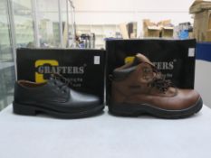 * Two pairs of New/Boxed Grafters Footwear. A pair of Black Leather Managers Plain Tie Safety Toe