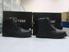 * Two pairs of new/boxed Grafters Black Leather 'Transport' Padded Safety Boots (one pair size 8,