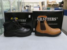 * Two pairs of New/Boxed Grafters Footwear. A pair of Black Leather Safety Hiker Boots size 45 (UK