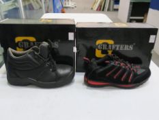 * Two pairs of new/boxed Grafters Footwear: a pair of Black 'Chukka' Padded Collar D-Ring Safety