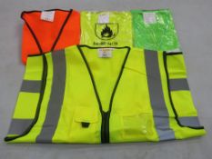 * Three boxes of assorted Hi-Vis Vests in Yellow, Orange and Green (sizes L and XL etc)