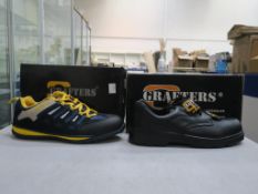 * Two pairs of new/boxed Grafters Footwear: a pair of Navy/Yellow 'Blue Bird' Safety Trainer Shoe