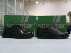 * Two pairs of new/boxed Scimitar Black Leather Capped Oxford Cadet Shoes (one size 5, the other