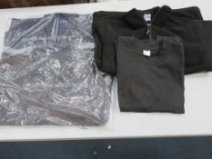 * A box containing Black short sleeve T-shirts and full zip Softshell Jackets/Fleeces (sizes Small