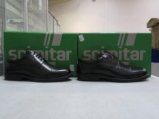 * Two pairs of new/boxed Scimitar Black Leather 'Cadet' Capped Gibson Shoes (one size 8, the other