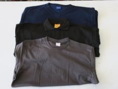 * A quantity of Black and Navy Polo Shirts in sizes L and 3XL, a quantity of Navy Sweatshirts in
