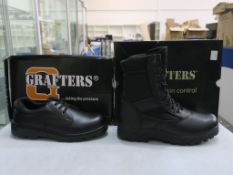 * Two pairs of New/Boxed Grafters Footwear, a pair of Black 'DD' Shoes M361AK, size 9, and a pair of