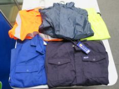 * A box containing Navy Waterproof Jackets (mainly childrens or Small) together with a selection