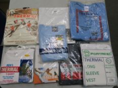 * A box of Thermals including long and short sleeved Vests in Blue/White (S, L, XL, XXL)