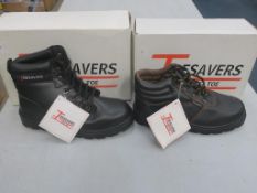 * Two pairs of New/Boxed Toesavers Safety Boots. Black DD Lace Safety Boot style 1900, size 8