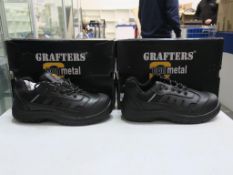 * Two pairs of New/Boxed Grafters Black Leather, Fully Composite Non Metal Safety Trainer Shoes size