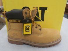 * A pair of New/Boxed CAT Boots. P708215 Holton ST SB FO HR Steel Toe Honey Reset Boots. UK size 10