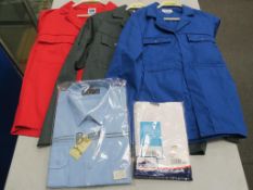 * A box of polyester/cotton Pale Blue Pilot Shirts (various sizes), also includes a small quantity