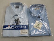 * A box of Blue Pilot Shirts in sizes 18 1/2 and 19