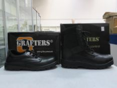 * Two pairs of new/boxed Grafters Footwear: a pair of Black Leather Safety Gibson Shoes size 13