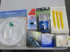 * Six boxes including Collapsing Water Carriers, Camping Lanterns, 12V car powered Electric Air