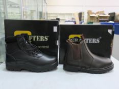 * Two pairs of new/boxed Grafters Footwear: a pair of Black Leather 7 eye Combat Boot 'Sherman' size