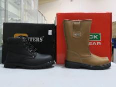 * Two pairs of new/boxed Safety Footwear: one pair of Click Rigger Boots unlined size 5 and a pair