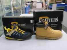 * Two pairs of new/boxed Grafters Footwear: a pair of Navy/Yellow 'Bluebird' Safety Shoes size 6