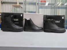 * Three pairs of new/boxed Grafters Footwear: a pair of Black Leather 'Scammel' Dealer Boots size